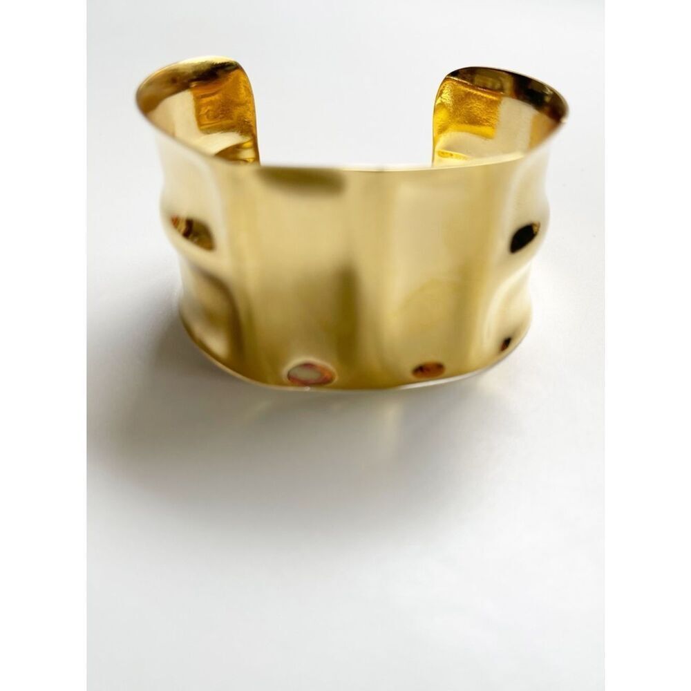 Mayamar Gold Hammered Sculpted Wide Cuff Bracelet 24k dipped plating - Picture 8 of 9